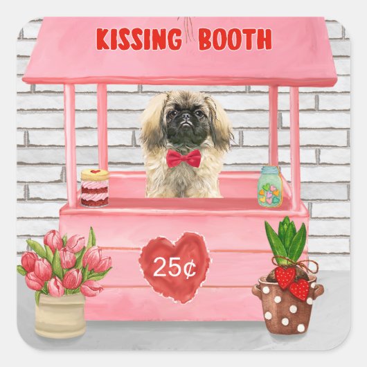 pekingese Dog Valentijnsdag Kissing Booth Vierkante Sticker (Voorkant)