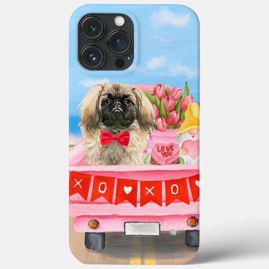 Pekingese Dog Valentijnsdag Truck Hearts Case-Mate iPhone Case (Achterkant)