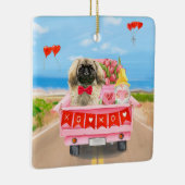 Pekingese Dog Valentijnsdag Truck Hearts Keramisch Ornament (Rechts)