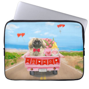 Pekingese Dog Valentijnsdag Truck Hearts Laptop Sleeve