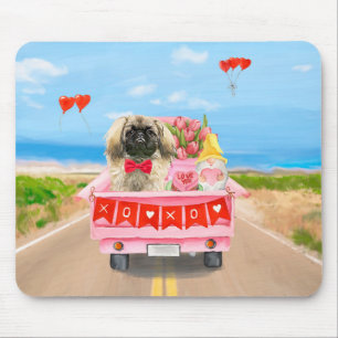 Pekingese Dog Valentijnsdag Truck Hearts Muismat