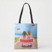 Pekingese Dog Valentijnsdag Truck Hearts Tote Bag (Voorkant)