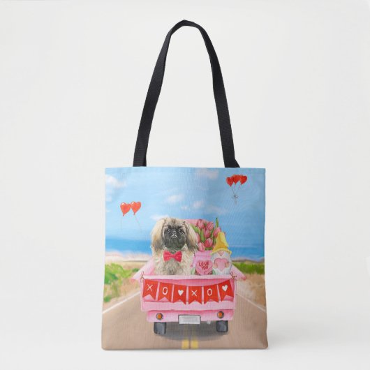 Pekingese Dog Valentijnsdag Truck Hearts Tote Bag (Voorkant)