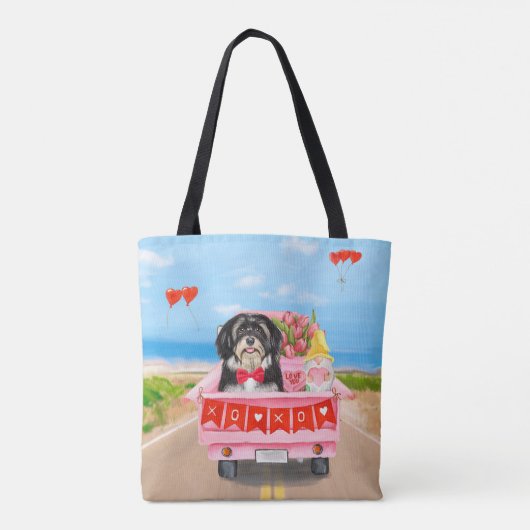 Pekingese Dog Valentijnsdag Truck Hearts Tote Bag (Achterkant)