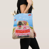 Pekingese Dog Valentijnsdag Truck Hearts Tote Bag (Dichtbij)