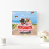 Pekingese Dog Valentijnsdag Truck Hearts Vierkante Klok (Huis)