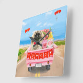 Pekingese Dog Valentijnsdag Truck Hearts Vierkante Klok (Hoek)
