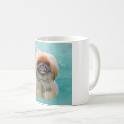 Pekingese Dog Waterverf Art Portret Koffiemok (Voorkant rechts)