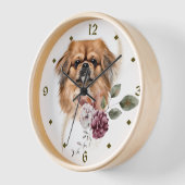 Pekingese Dog Winter Bouquet Clock (Hoek)