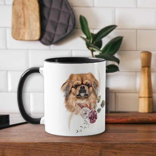 Pekingese Dog Winter Bouquet Mok