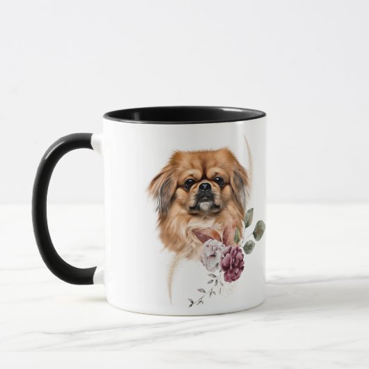 Pekingese Dog Winter Bouquet Mok (Links)