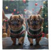 Pekingese Dogs Christmas Snow Holiday Douchegordijn (Voorkant)