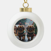 Pekingese Dogs Christmas Snow Holiday Keramische Bal Ornament (Voorkant)
