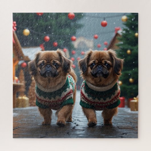 Pekingese Dogs Christmas Snow Holiday Legpuzzel (Verticaal)