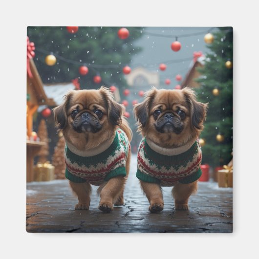 Pekingese Dogs Christmas Snow Holiday Magneet (Voorkant)