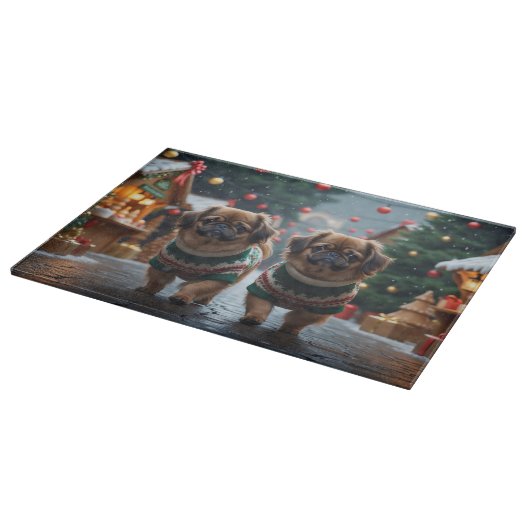 Pekingese Dogs Christmas Snow Holiday Snijplank (Hoek)