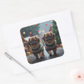 Pekingese Dogs Christmas Snow Holiday Vierkante Sticker (Envelop)
