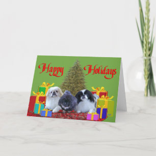 Pekingese Familie Kerstmis Feestdagen Kaart