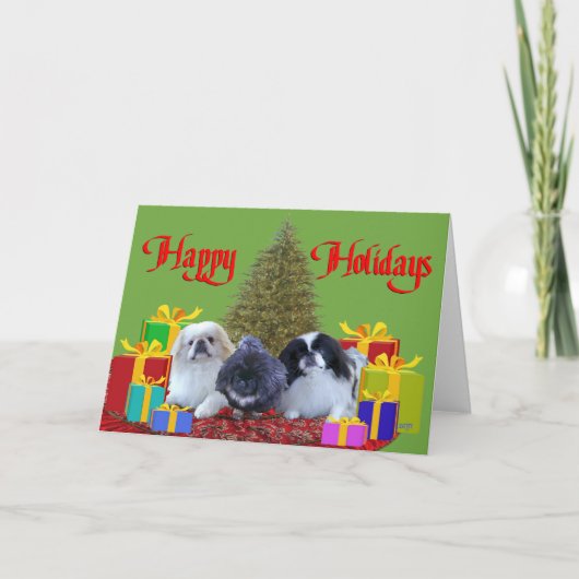 Pekingese Familie Kerstmis Feestdagen Kaart (Voorkant)