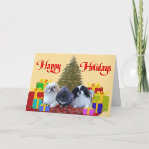 Pekingese Familie Kerstmis Feestdagen Kaart