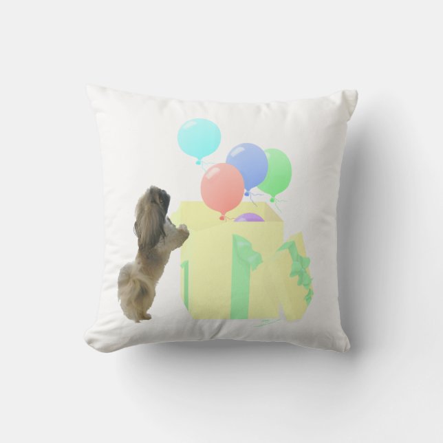 Pekingese Feestballonnen Kussen (Voorkant)