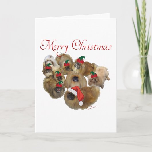 Pekingese Groep Kerstmis Feestdagen Kaart (Voorkant)