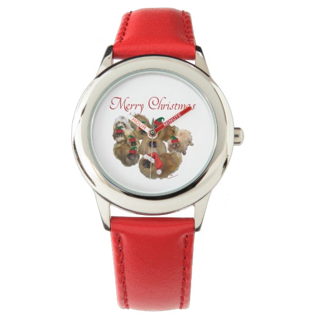 Pekingese Groep Kerstmis Horloge (Voorkant)