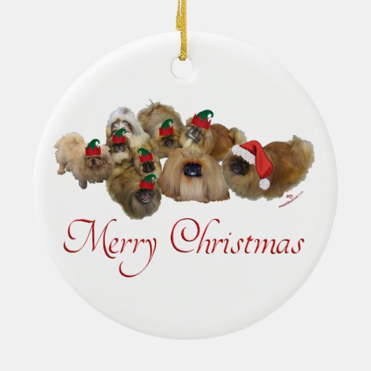 Pekingese Groep Kerstmis Keramisch Ornament (Achterkant)