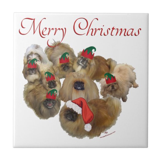Pekingese Groep Kerstmis Tegeltje (Voorkant)