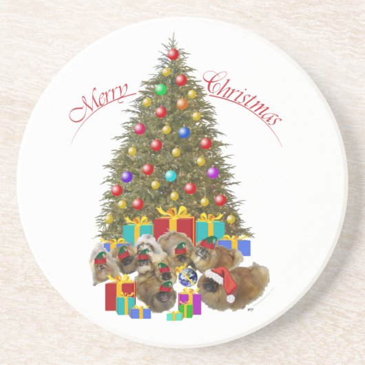 Pekingese Groep Kerstmis Zandsteen Onderzetter (Voorkant)