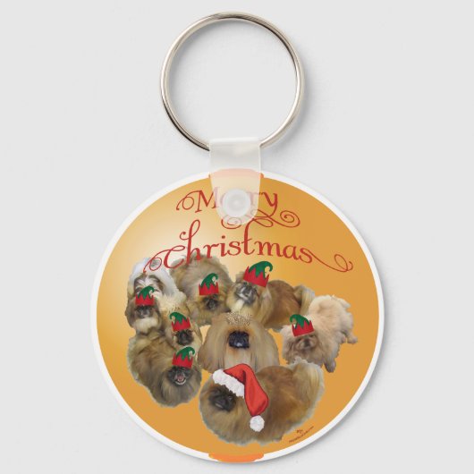 Pekingese Groep Ornament Sleutelhanger (Voorkant)