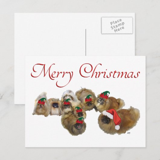 Pekingese Group Celebrates Kerstmis Feestdagenkaart (Voorkant / Achterkant)