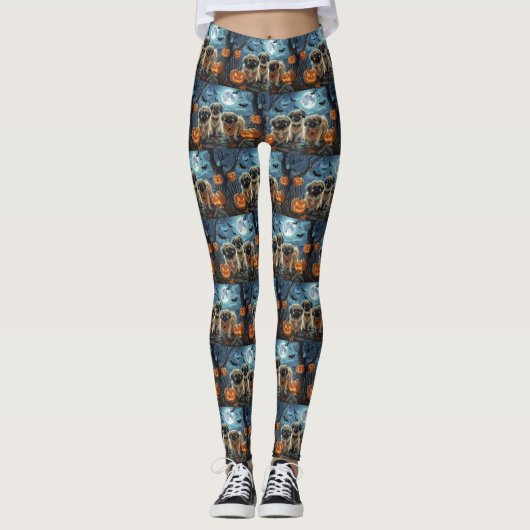 Pekingese Halloween Griezelig Leggings (Voorkant)