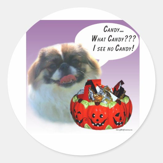 Pekingese Halloween Snoep Ronde Sticker (Voorkant)