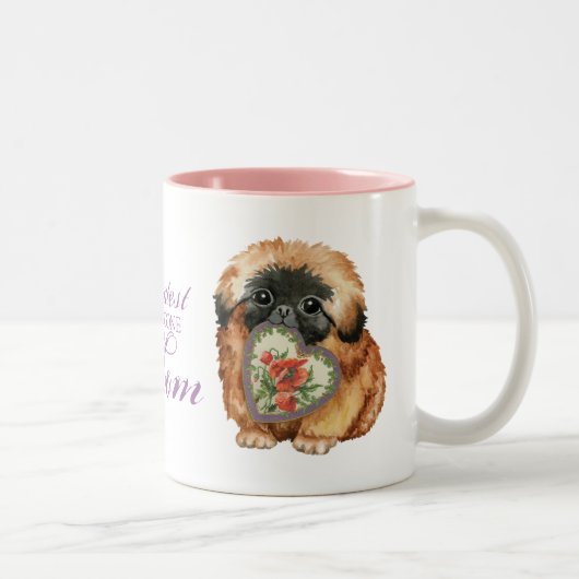 Pekingese Heart mama Tweekleurige Koffiemok (Rechts)