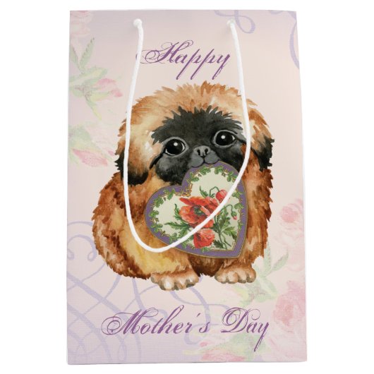 Pekingese Hearts Mama Medium Cadeauzakje (Voorkant)
