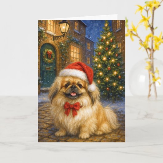 Pekingese Holiday  Card Kaart (Gele Bloem)