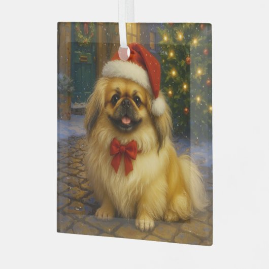 Pekingese Holiday  Glas Ornament (Voorkant links)