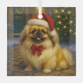 Pekingese Holiday  Glas Ornament