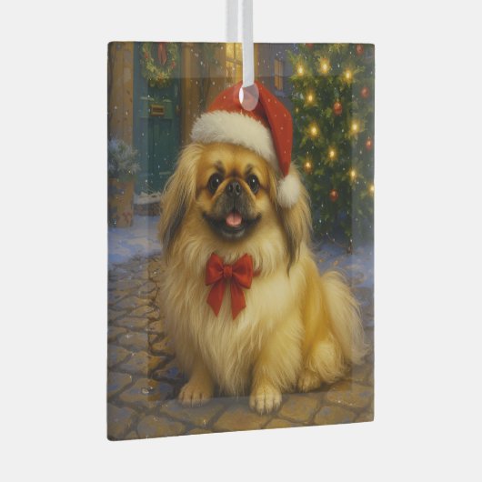 Pekingese Holiday  Glas Ornament (Voorkant Rechts)