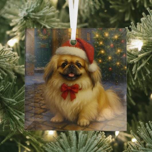 Pekingese Holiday  Glas Ornament (Insitu)