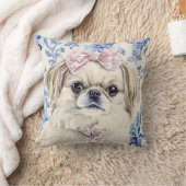 Pekingese hond Blauw Toile Kussen (Deken)