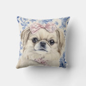Pekingese hond Blauw Toile Kussen (Achterkant)