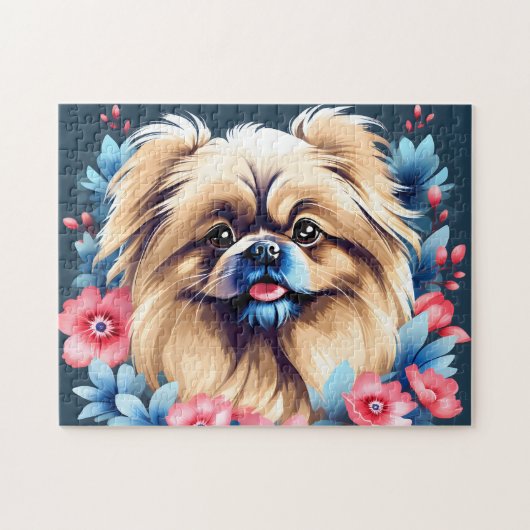 Pekingese Hond Bloemen Elegant Legpuzzel (Horizontaal)