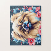 Pekingese Hond Bloemen Elegant Legpuzzel (Verticaal)