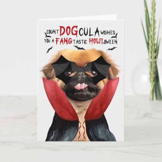 Pekingese Hond Grappig Count DOGcula Halloween Feestdagen Kaart (Voorkant)