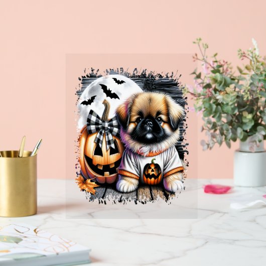 Pekingese hond Halloween Square Acryl Bord (Huwelijk)