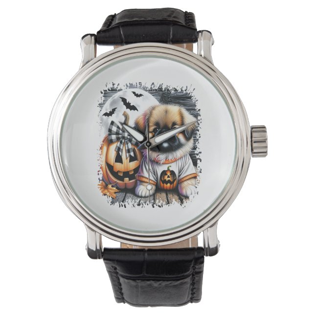 Pekingese hond Halloween Square Horloge (Voorkant)