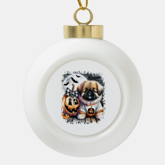 Pekingese hond Halloween Square Keramische Bal Ornament (Voorkant)
