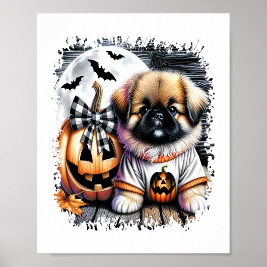 Pekingese hond Halloween Square Poster (Voorkant)